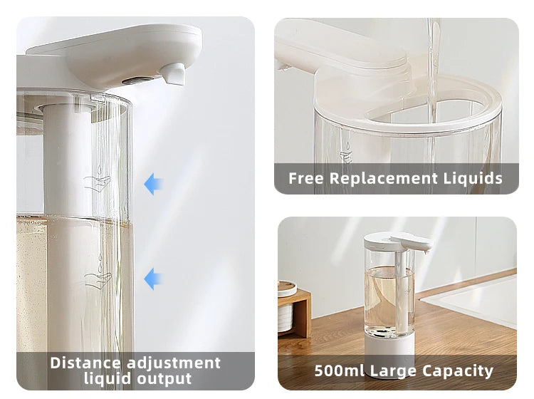 Kitchen 500ml Automatic Liquid Soap Dispenser USB Rechargeable Touchless Hand High Capacity Detergent Bathroom Dispenser
