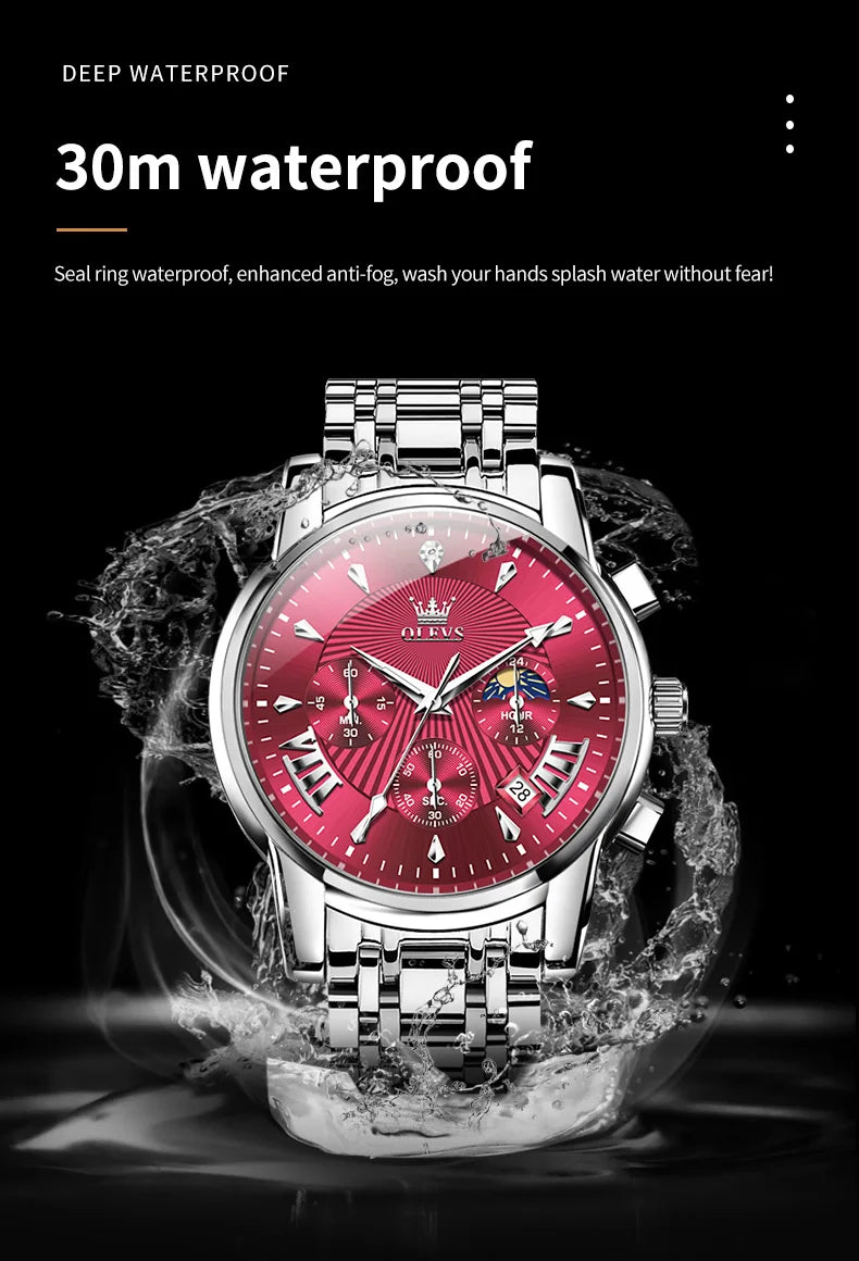 OLEVS 2892 Mens Watch Original Business Quartz Watch Moon Phase Multifunctional Chronograph Watches For Men With Box Reloj New