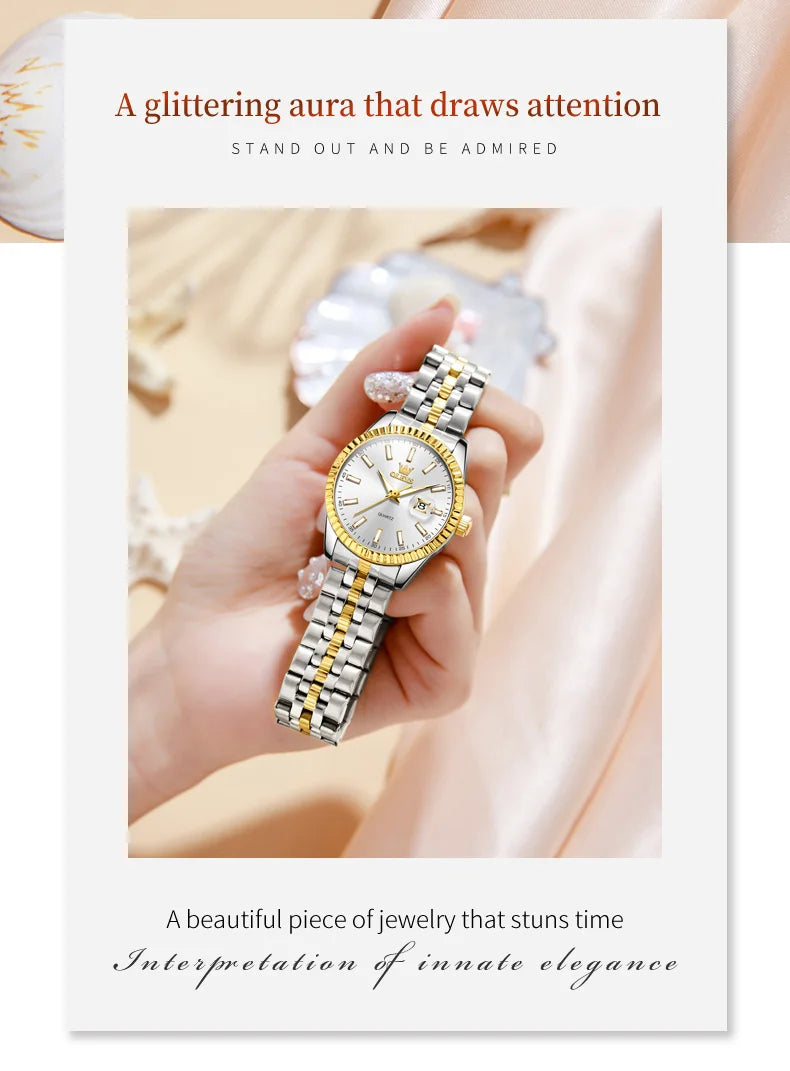 OLEVS 5593 Women's Watch Luxury Brand Women's Quartz Watch Stainless Steel Waterproof Night Light Elegant Business Women Watch