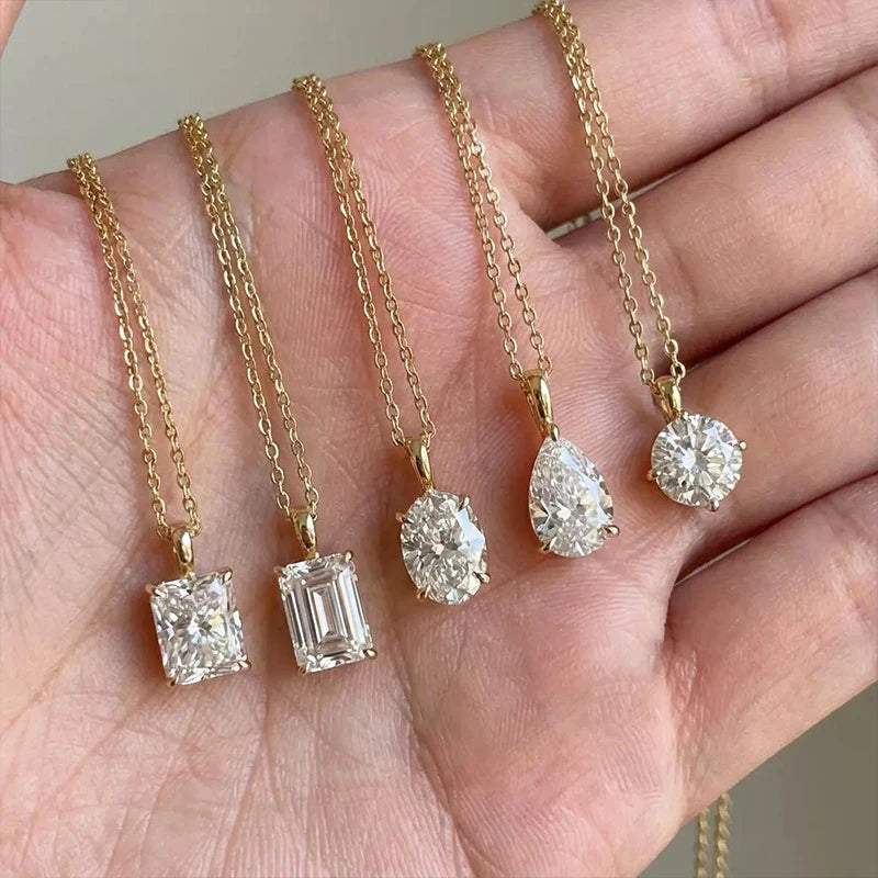 DJMAX Heart&Oval&Emerald Moissanite Necklace 925 Sterling Silver Chains Stylish and Elegant Women's Moissanite Diamond Necklace
