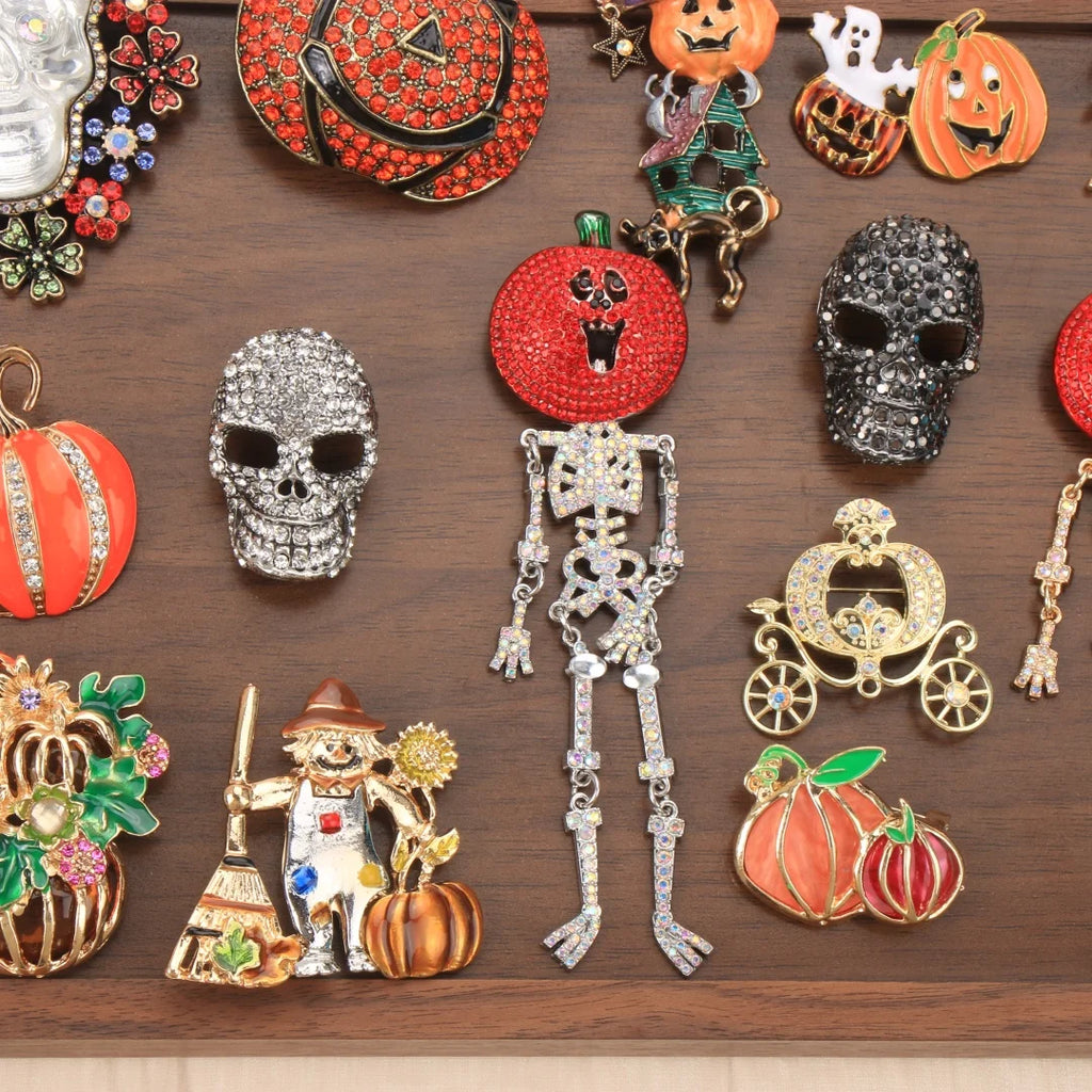 Baroque Luxury Pumpkin Skull Design Brooch for Men and Women, Halloween Jewelry, Fashion Accessories, and Party Gifts