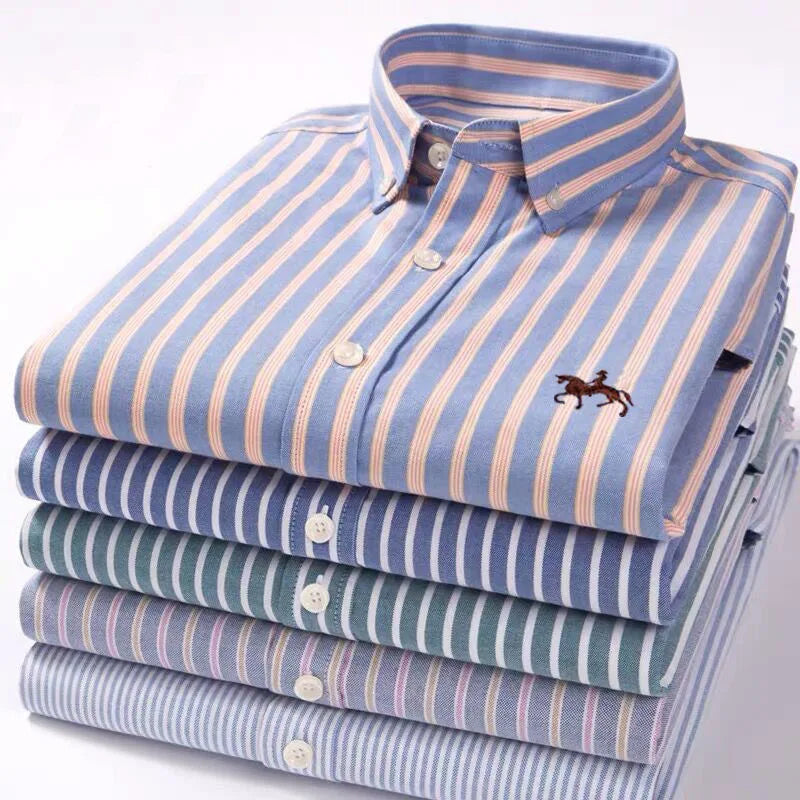 100% Cotton Oxford Men's Shirts Long Sleeves Plaid Soft Regular Fit Formal Dress Office Shirt Social Blouse Male Clothes 5XL 6XL