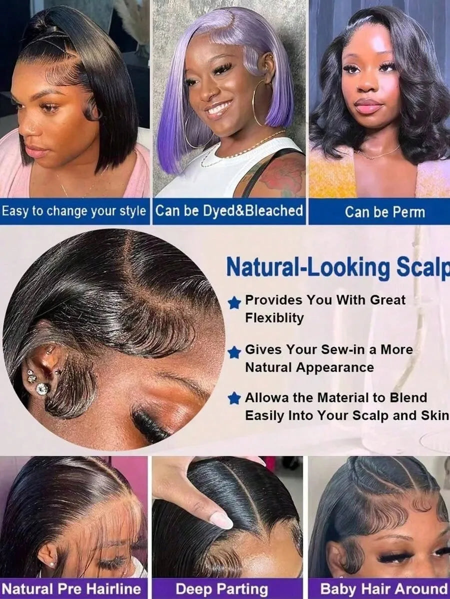 Virgin Straight Human Hair Lace Front Wigs 38 40 Inch 13x4 HD Transparent Lace 250 Density Pre Plucked Natural Color Straight Wigs For Black Women