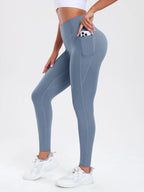  Women Leggings With Pockets Solid Color High Waist Butt Lifting Workout Tights Slim Elastic Pants Casual SportWear