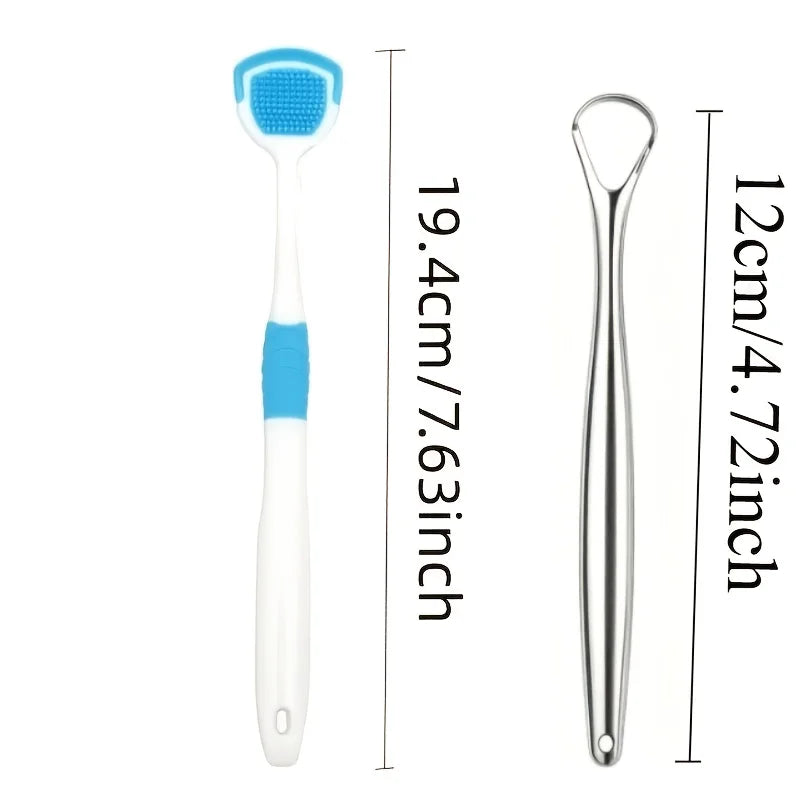 2PCS Tongue Brush and Tongue Scraper Combination - Respiratory Control Oral Cleaning Tool, Keeping Breath Fresh, Random Color