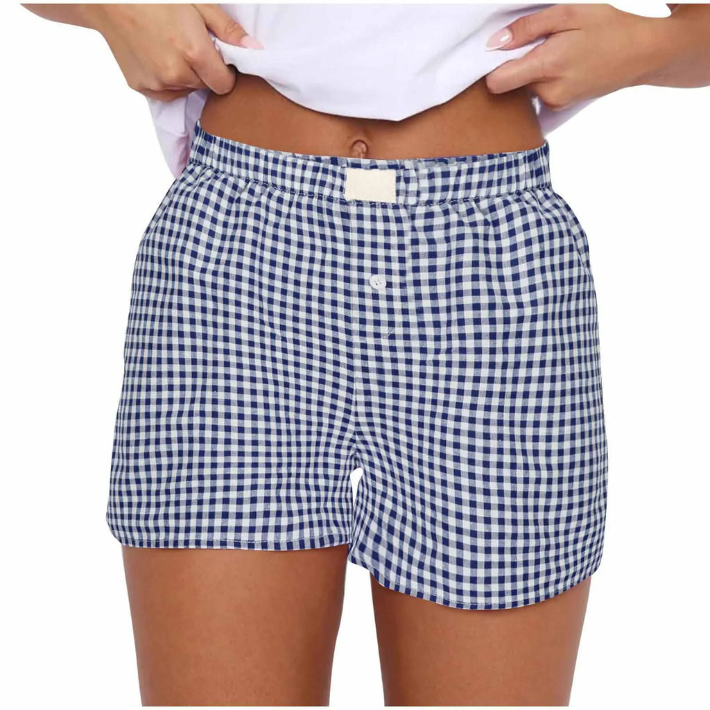 Youthful Summer Women's Casual Plaid Shorts Teenage Girls Elastic Waistband Lace-Up Classic Versatile Fashionable Summer Shorts