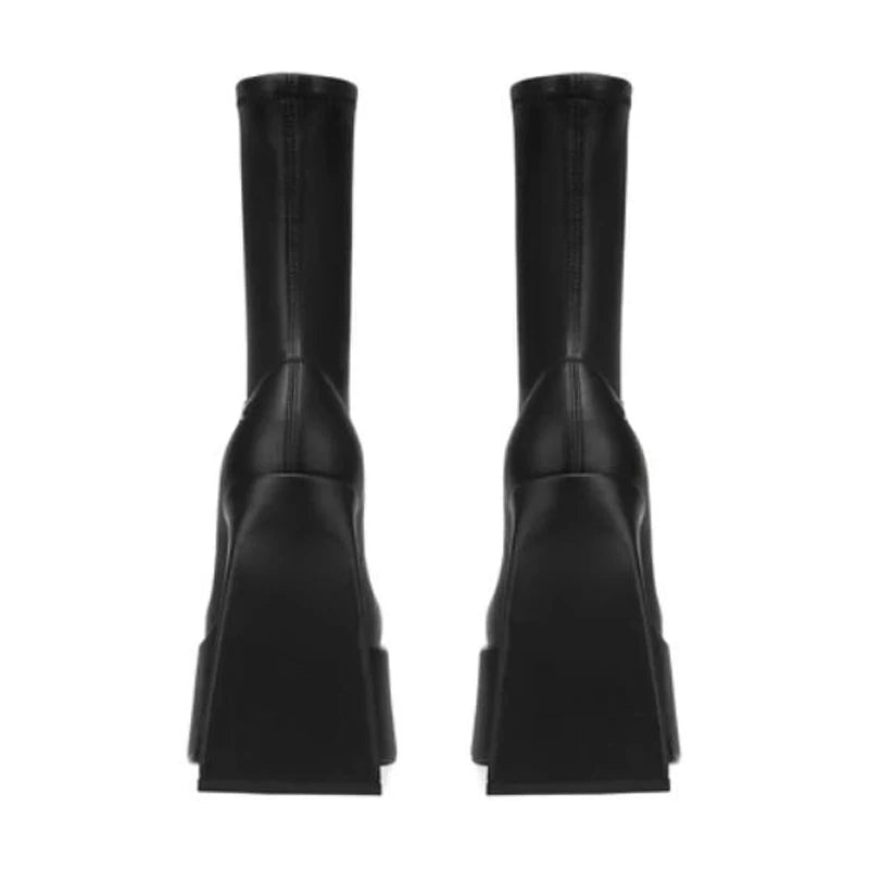 Stretch Punk Style Gothic Chunky Platform Ankle Boots For Women Autumn Winter Shoes Ladies Strange High Heels Boots Booties