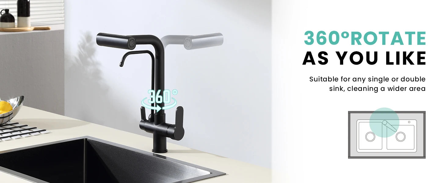3 Way Pure Water Filter Kitchen Faucets Black Pull Out Filter Kitchen Sink Faucet Hot Cold Mixer Tap Pull Down Kitchen Faucet