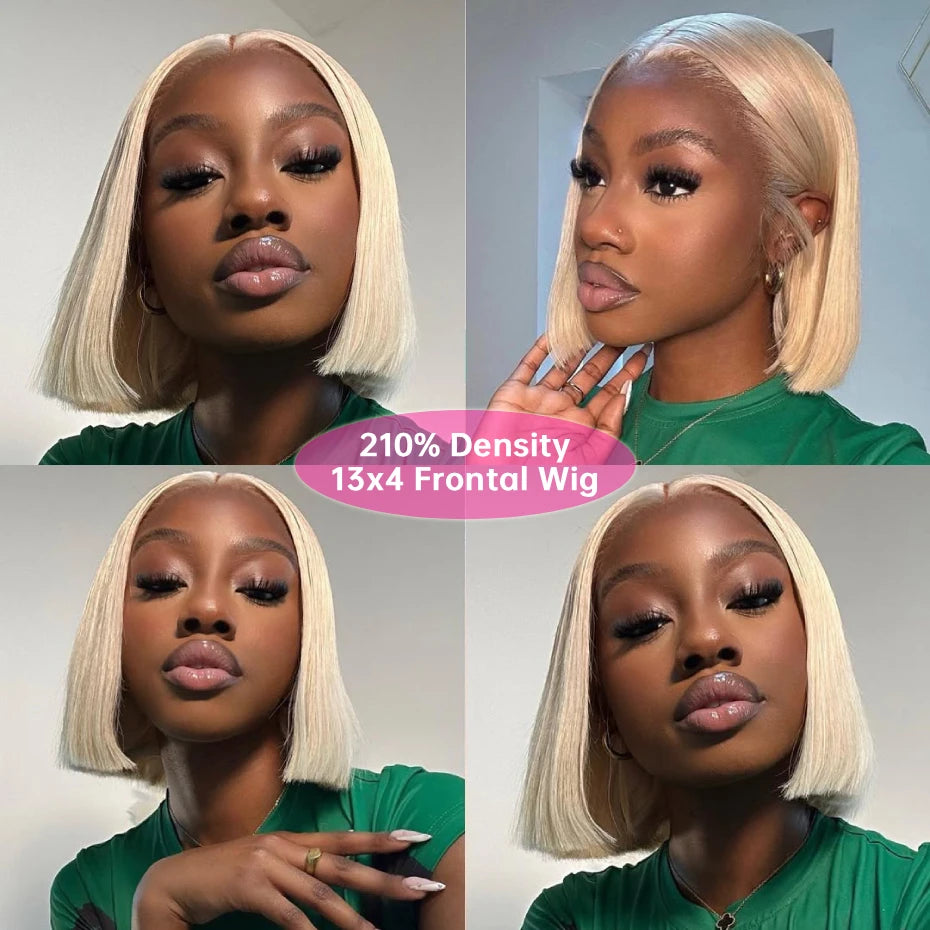 13x4 13x6 Bob Wigs 613 Honey Blonde Lace Frontal Wig Brazilian Blunt Cut Straight Transparent Lace Front Wig Platinum Blond Colored Human Hair Wig Pre Plucked Thick Short Bob Lace Front Human Hair Wig 180 210 Density Free Shi