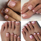 120Pcs-set Summer Short Square Press On Toenails Full-Cover Gradient French Square Acrylic Nail Tips Nude Pink Glossy Toenails