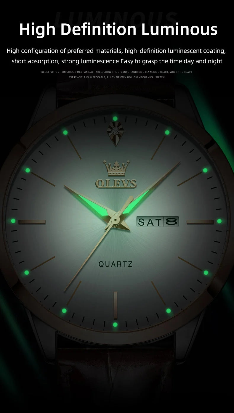 OLEVS 2935 Business Men's Watch Luxury Leisure Dual Calendar Waterproof Luminous Large Dial Watch Top Brand Men Quartz Watch