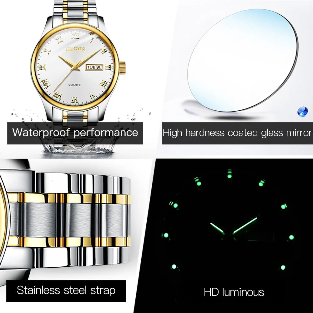 OLEVS 5568 Original Classic Man Watch Calendar Waterproof Steel Strap Luminous  Business Dress Men's Quartz Wristwatches