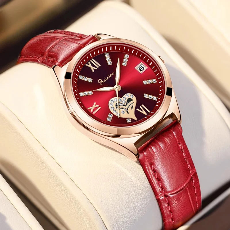 RUIXINE Fashion Woman Watches Waterproof Luminous Date Leather Quartz Wristwatch Elegant Dress Ladies Watch For Woman's Gift