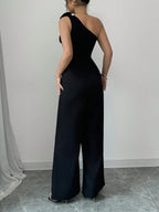 Elegant Women's Bodycon Jumpsuit, Sleeveless Backless Design, High Waist Ruched Detailing, Perfect for Parties & Events