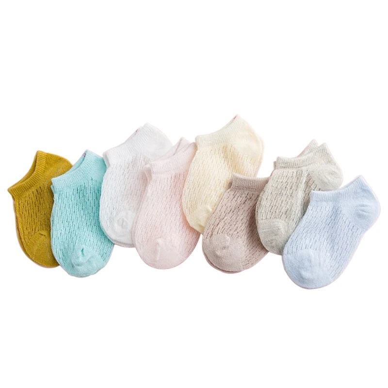 1Pair Summer Baby Short Ankle Socks Mesh Thin Cotton Unisex Solid Color Hollow Toddler Random Color