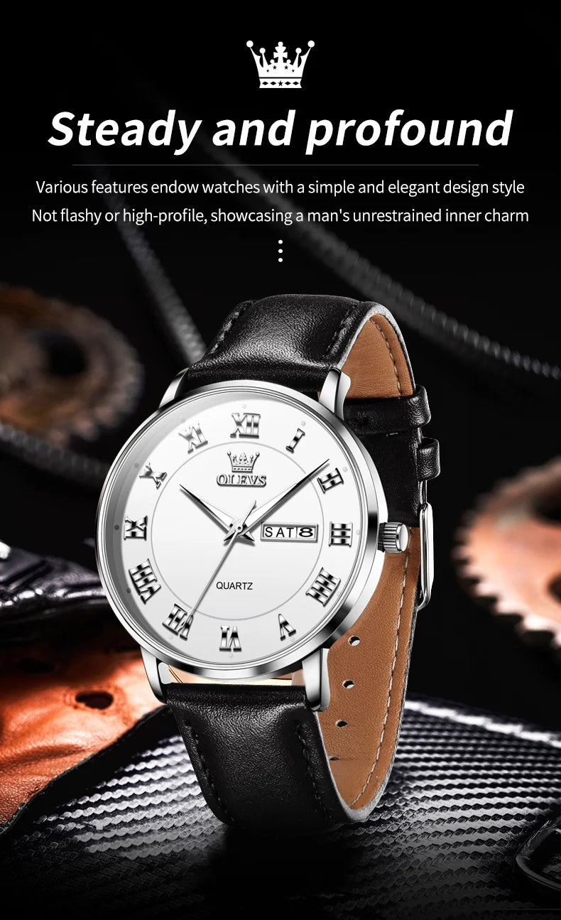 OLEVS 2920 Men Watch Fashion Business Roman Scale Waterproof Clock Luxury Brand Quartz Watch Leisure Calendar Week Men Watch