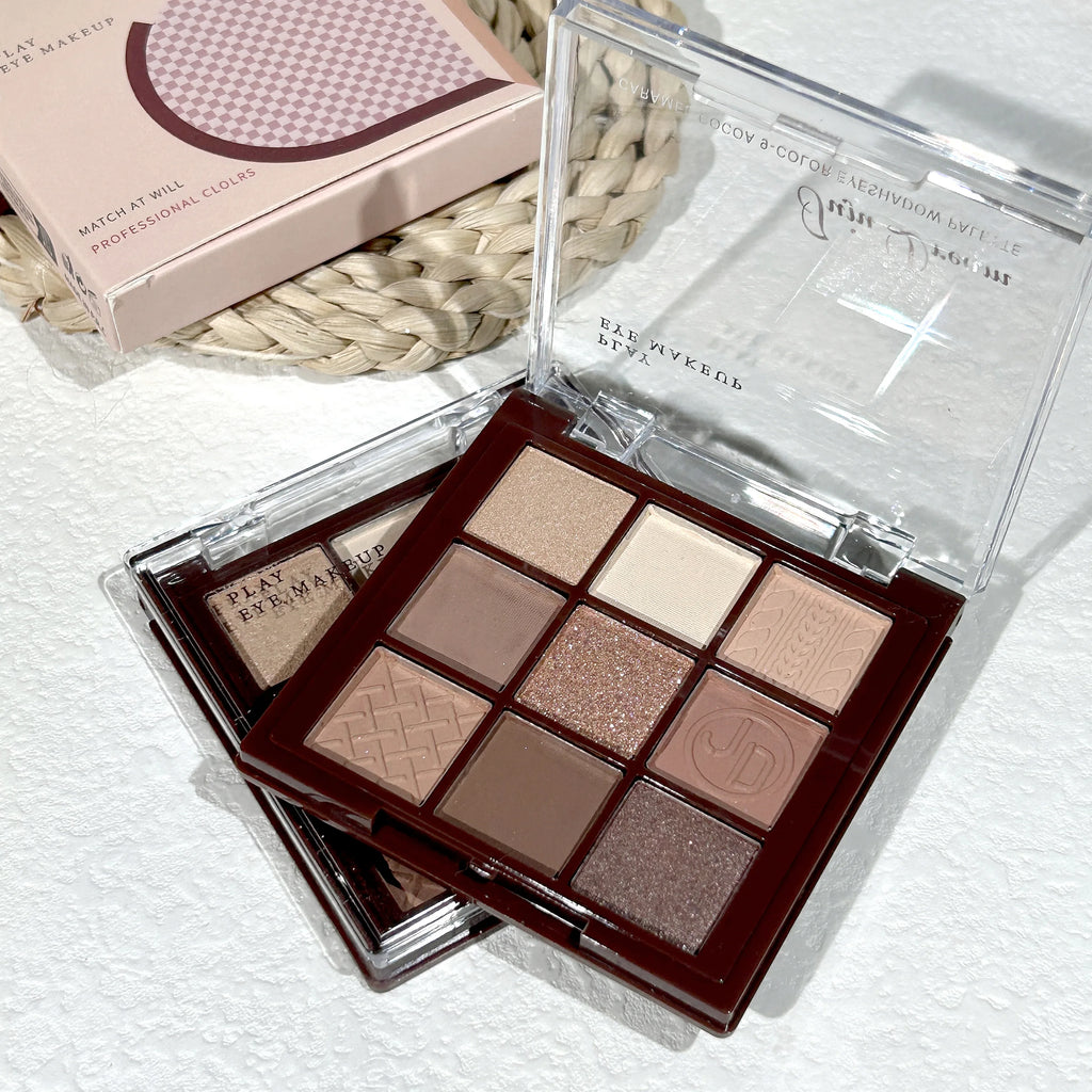 Chocolate Brown Eyeshadow Palette 9 Shades Matte Shimmer Long Wearing Cruelty Free Makeup