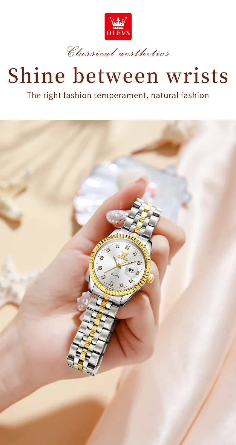 OLEVS 5526 Women Watch Diamond Scale Quartz Fashion Ladies Wrist Watches Date Waterproof Luminous Luxury Dress Watch For Women