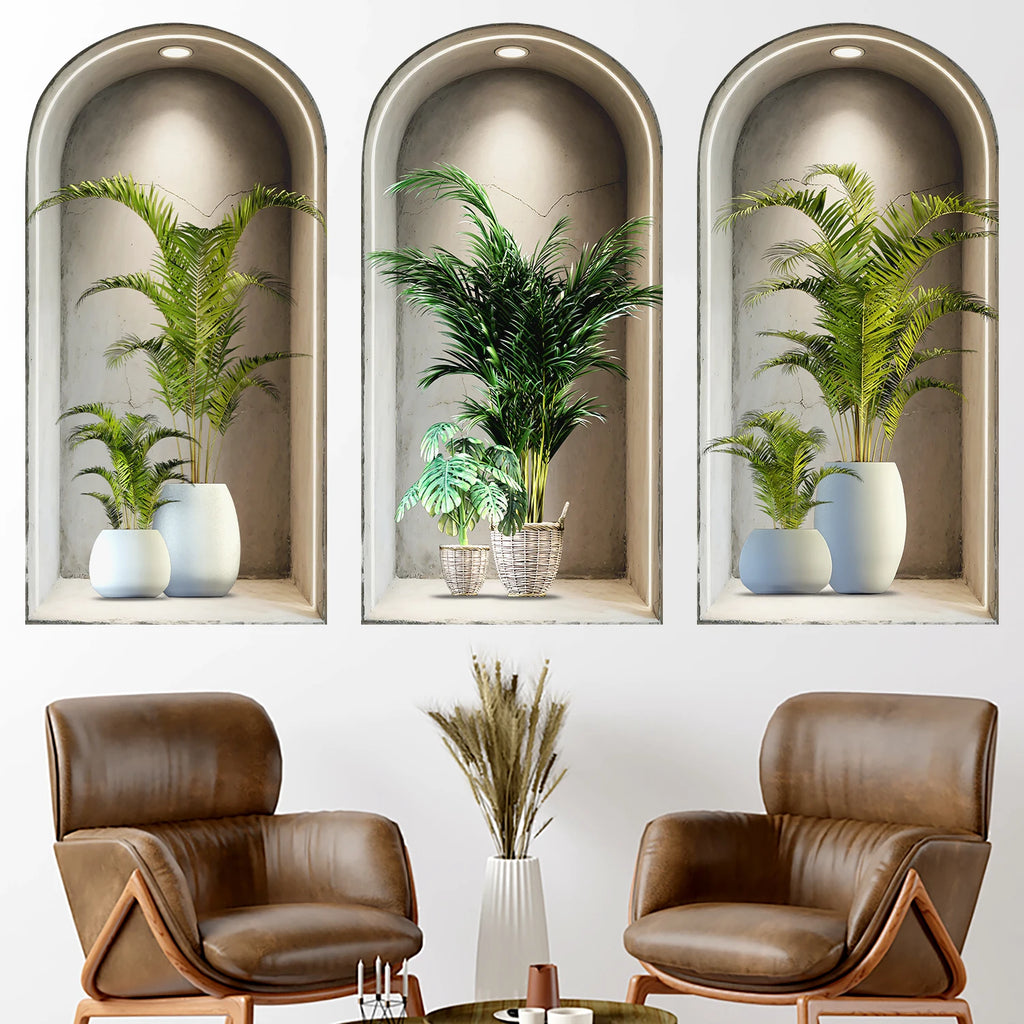 18 Styles Simulated Archway Niche Potted Plant Painting Wall Stickers Bedroom Living Room Hall Peel & Stick Art Mural Decals
