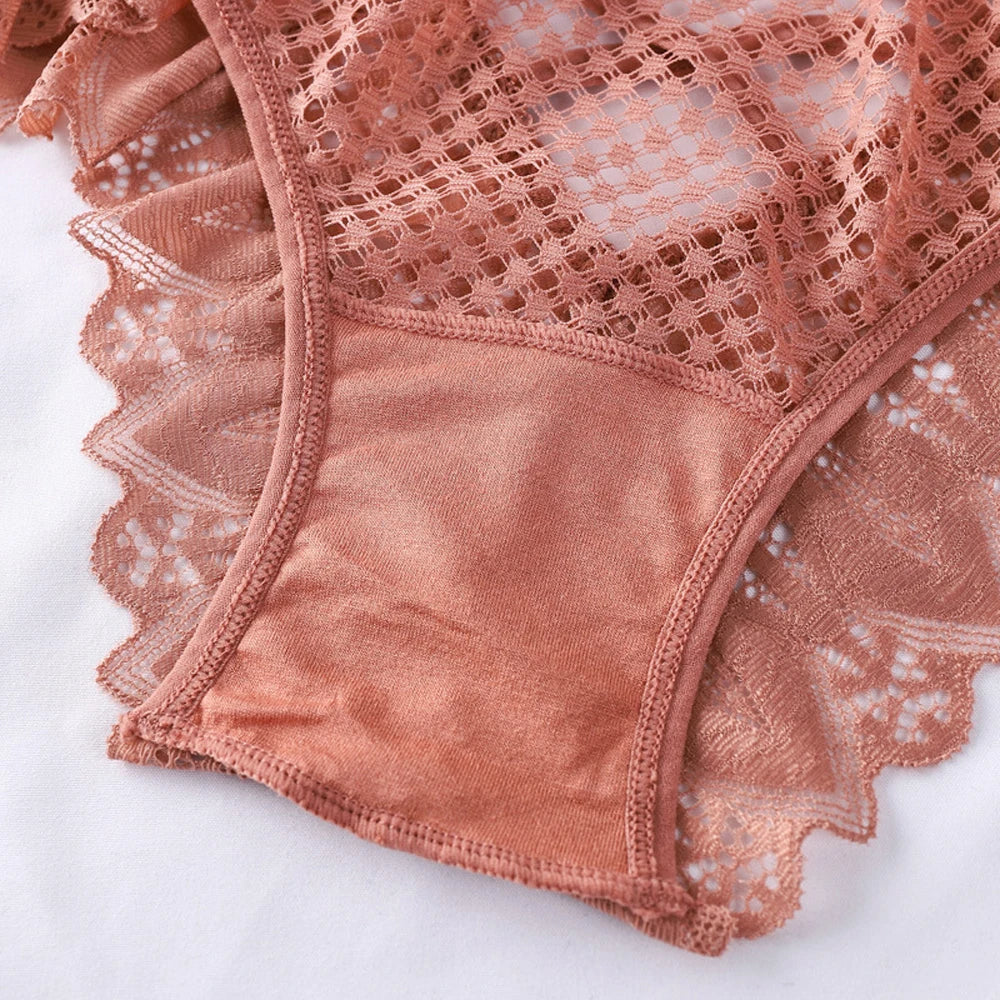 Women's Panties Sexy Women Lace Trim Underwear High Waist Panties Hollow Out Underpant Solid Comfortable Female Breathable Plus