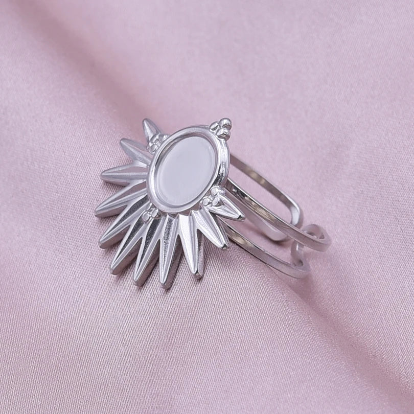 Simple Geometry Fashion Stainless Steel Open Rings For Women Men Accessories Silver Color Heart Sun Round Blank Base DIY Anillos