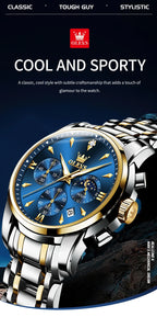 OLEVS 3639 Top Brand Original Luxury New Quartz Watch Stainless Steel Watch For Men Waterproof Luminous Moon Phase Mens Watch