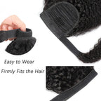 Kinky Straight Ponytail Human Hair Extension 100g Wrap Around Clip In Ponytail Natural Black #1B Remy Indian 10-26inch For Women