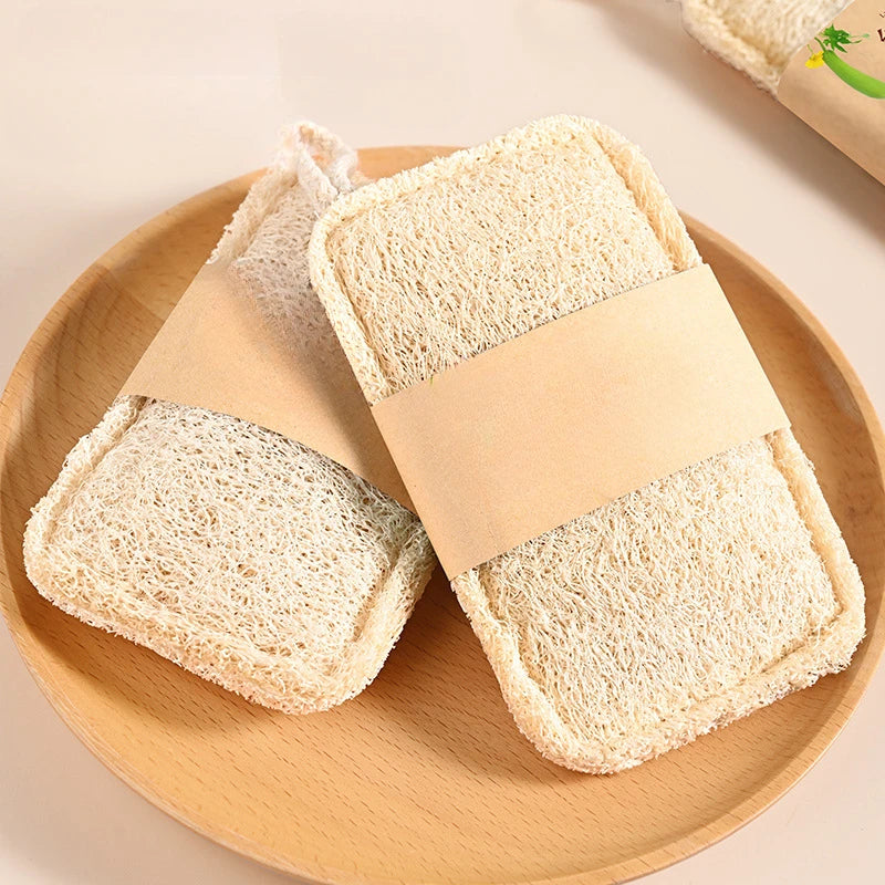1/6pcs Natural Loofah Exfoliating Sponges - Gentle Body Scrubber for Shower & Bath, Bamboo Fiber Cleaning Pads