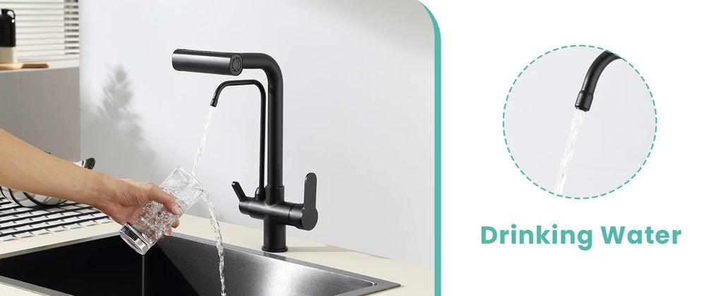 3 Way Pure Water Filter Kitchen Faucets Black Pull Out Filter Kitchen Sink Faucet Hot Cold Mixer Tap Pull Down Kitchen Faucet