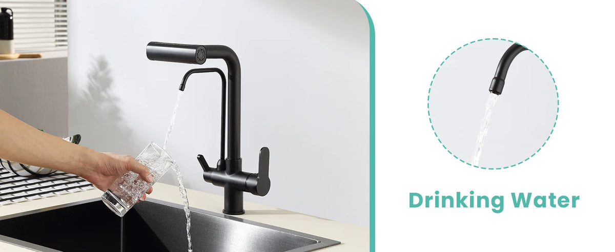3 Way Pure Water Filter Kitchen Faucets Black Pull Out Filter Kitchen Sink Faucet Hot Cold Mixer Tap Pull Down Kitchen Faucet