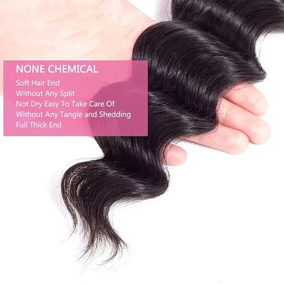 Loose Deep Wave Human Hair Bundles Unprocessed Brazilian Virgin Remy Curly Hair Extension Natural Black Color for Women