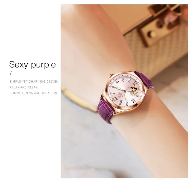 OLEVS Luxury Brand Skeleton Heart Dial Automatic Mechanical Women Watch Ladies Watches Ladies Waterproof Wristwatch Female