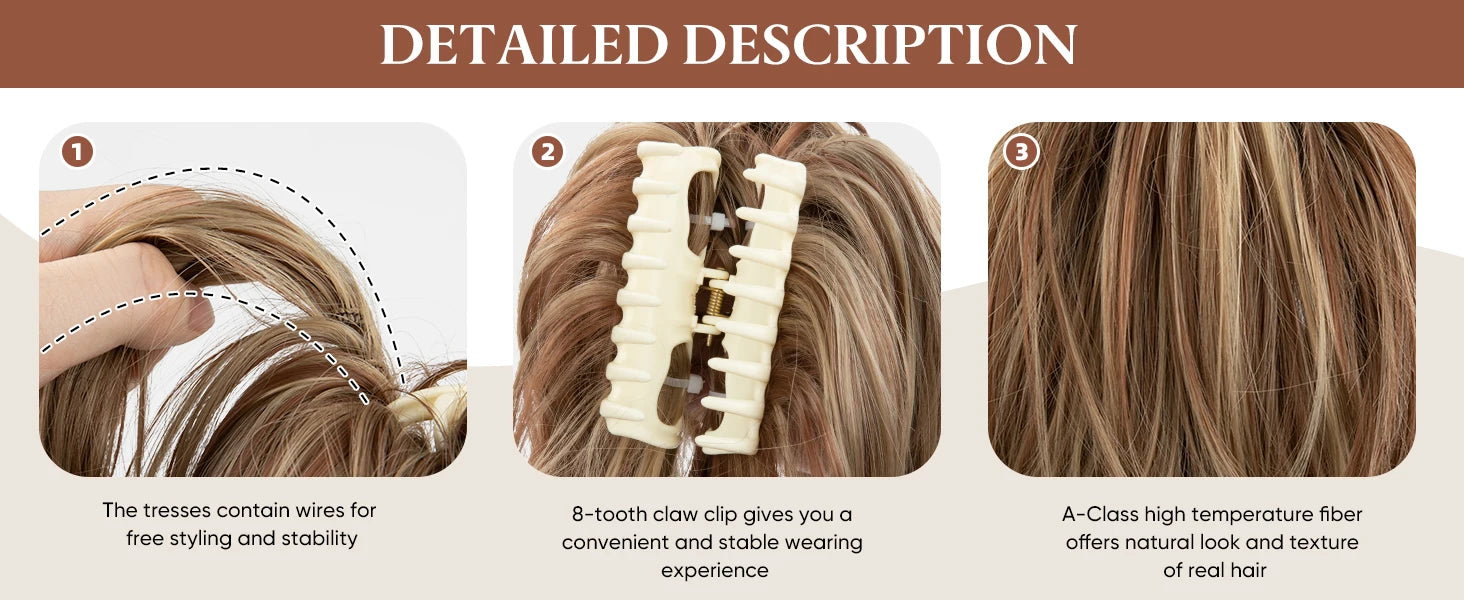 SARLA Synthetic Diy Claw Clip In Ponytail Extension Hairpiece Hair Bun Fake Blonde Hair False Pigtail for Women