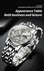 OLEVS Men's Watches Classic Multifunctional Flywheel Design Stainless steel Waterproof Moon Phase Men's Wristwatches 2024 Trend