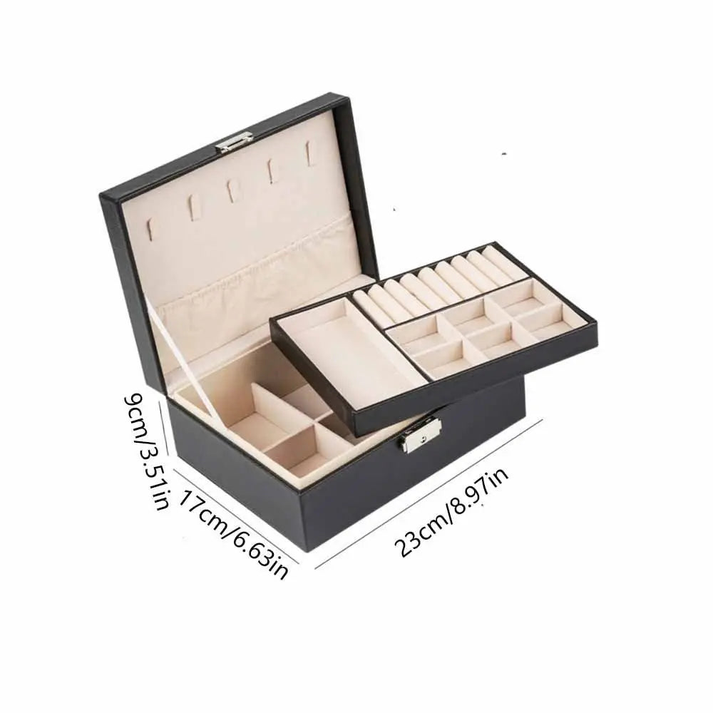 2 Layer Double-layer Jewelry Box PU Leather Elegant Leather Jewelry Organizer with Lock Large Capacity Necklace Earring Box