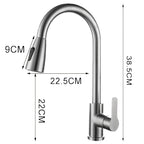 Kitchen Faucet Pull-Out Spray Head 360 Degree Rotation Hot and Cold Water Pull-Out Black and Silver Single Hole Kitchen Faucet