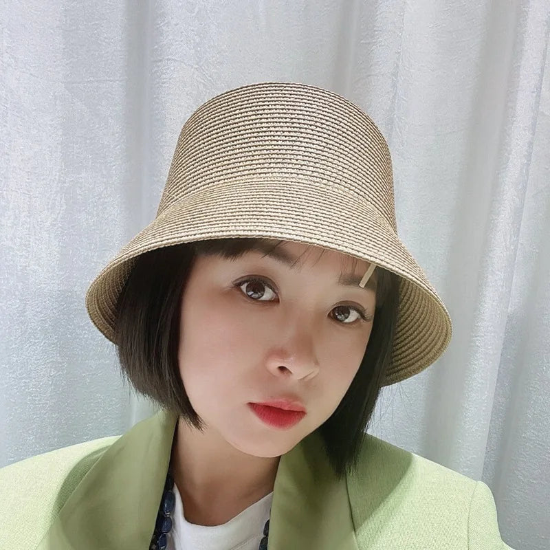 Women Straw Sun Hat Foldable Packable Wide Brim Summer Hat Flat Beach Hat Ladies Crochet Bucket Hat packable sun hat