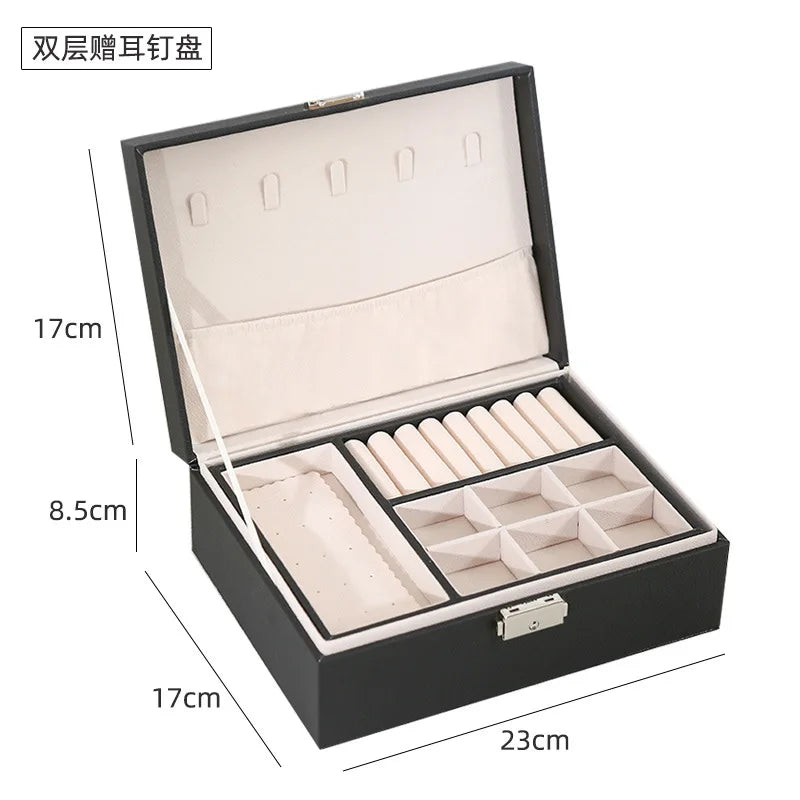 1 pcs PU leather jewelry box, double-layer wooden jewelry box, princess jewelry storage box, makeup box