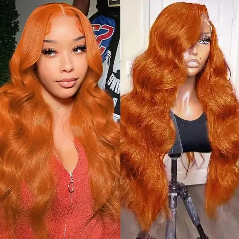 Ginger Orange Blonde  Color Loose Wave 13X4 Lace Frontal Synthetic Wig For Women Preplucked Bleach Knots Cosplay Daily Party