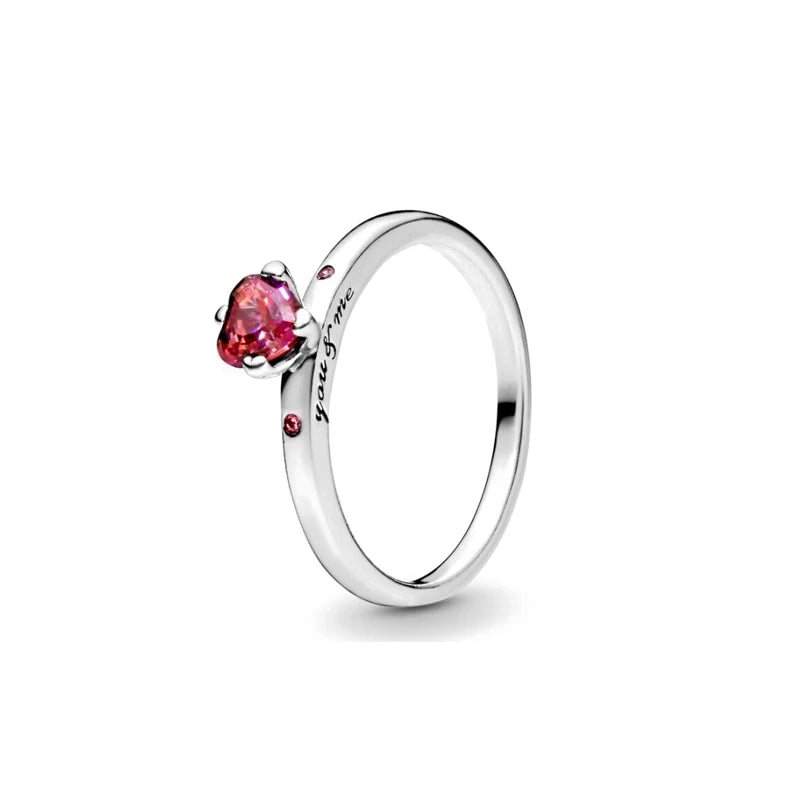 Hot Sale New 925 Sterling Silver Heart Flower Size 6789 Red Blue Pink Green Ring Women Rings Fine Jewelry Fashion Mother Day