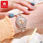 OLEVS 9943 Fashion Ladies Watch Full Diamond Roman Dial Waterproof Elegant Original Quartz Wristwatch For Women