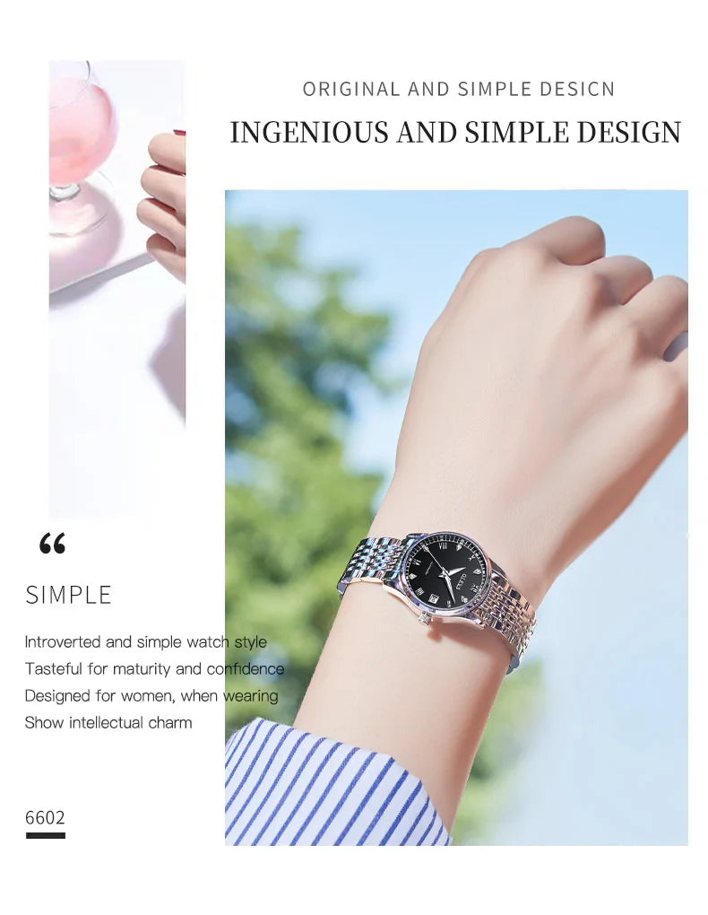 OLEVS 6607+6602 Original Men Women Watch Luxury Brand Tourbillon Mechanical Watch High end Romantic Lover Date Gift Couple Watch