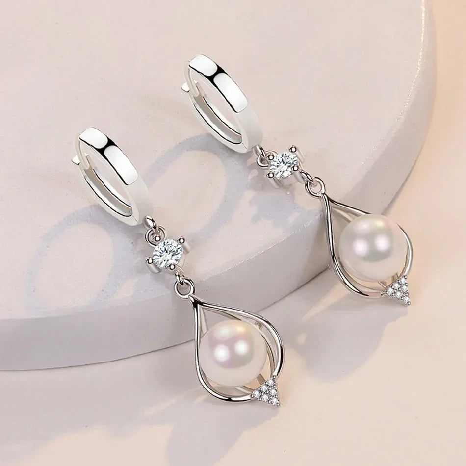 925 Sterling Silver Water Drop Natural Pearl Earrings for Women Wedding Gift Fashion Jewelry