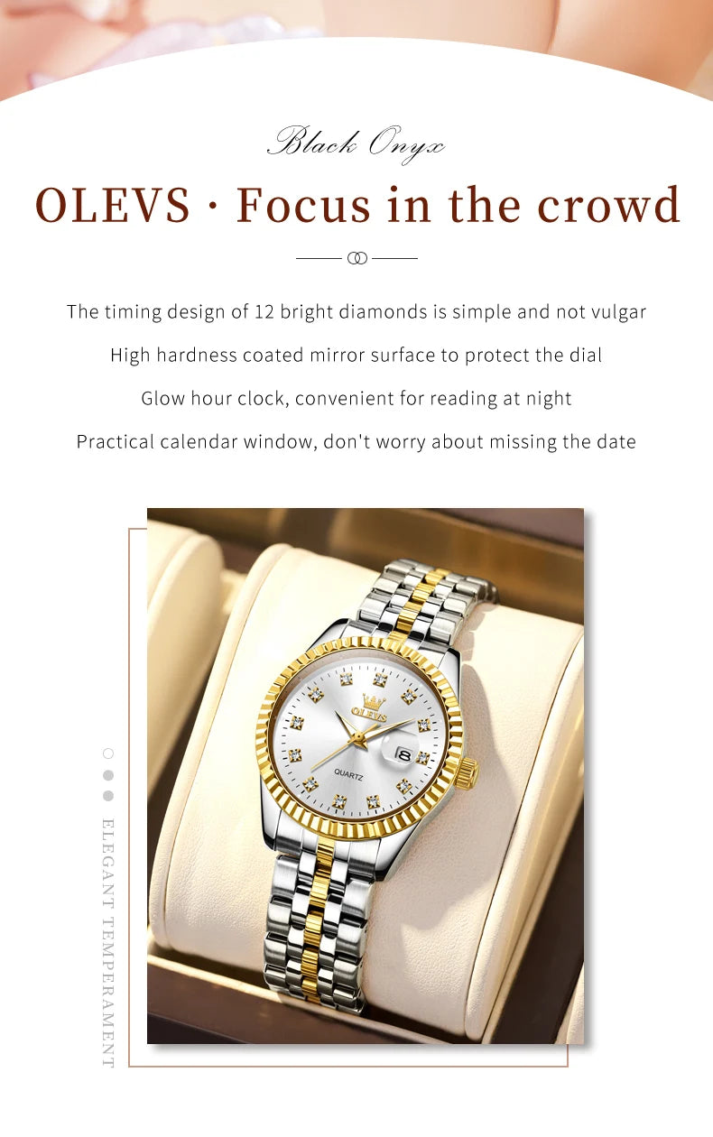 OLEVS 5526 Women Watch Diamond Scale Quartz Fashion Ladies Wrist Watches Date Waterproof Luminous Luxury Dress Watch For Women