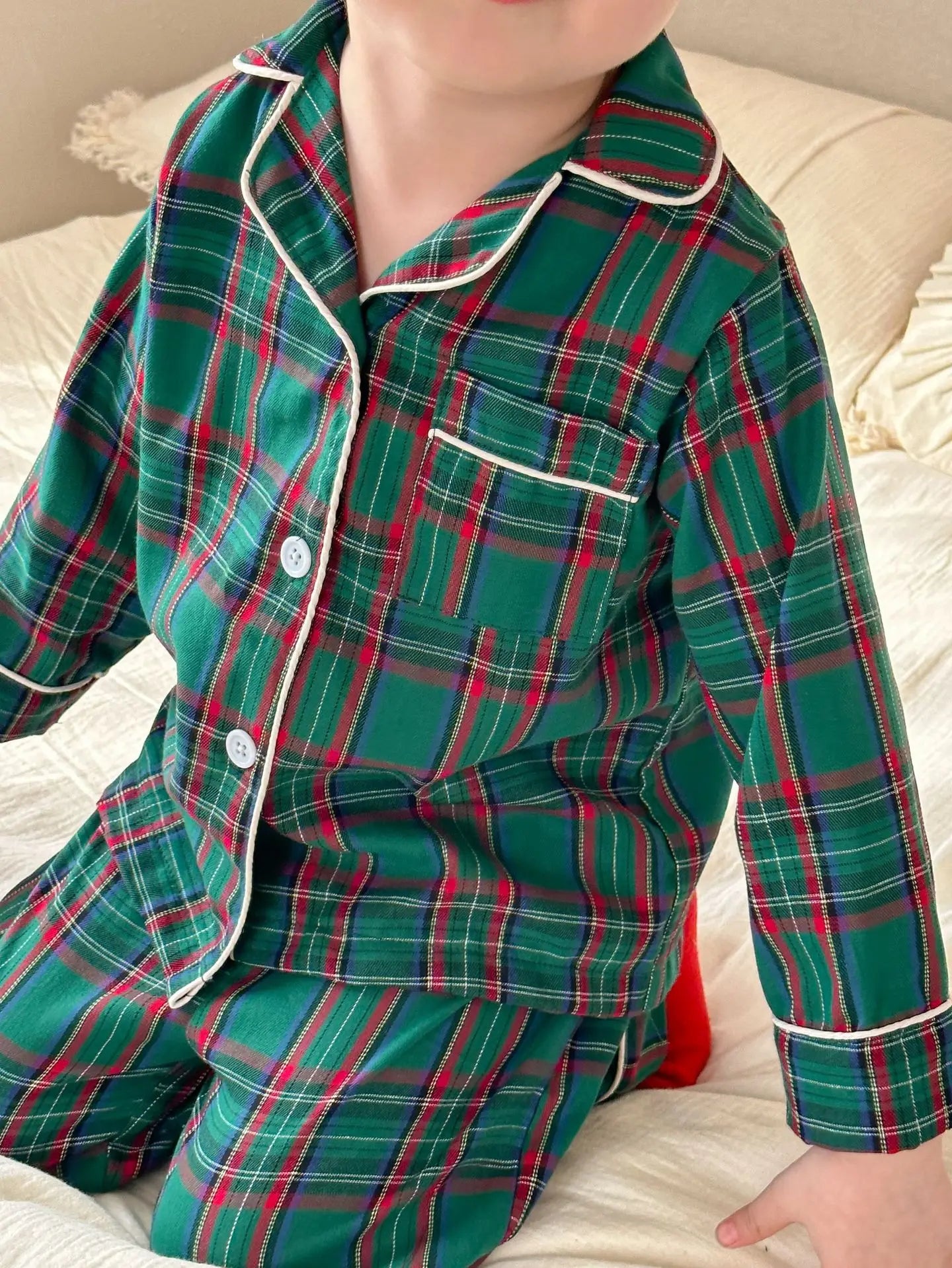 Merry Christmas Kids Pure Cotton Pajamas Set Plaid Print Turn-down Collar Button Shirt Trousers 2 Pieces Suit Homewear Xmas Look