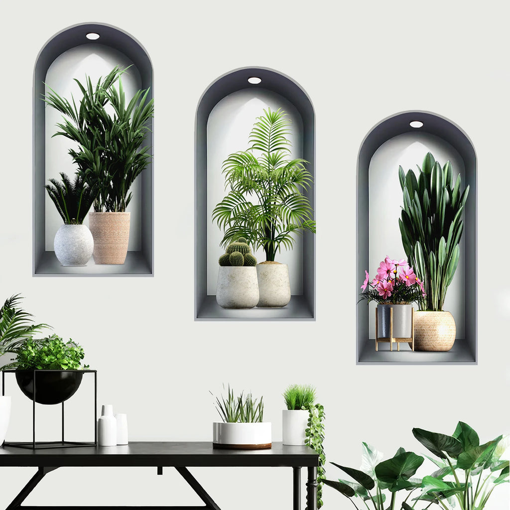 18 Styles Simulated Archway Niche Potted Plant Painting Wall Stickers Bedroom Living Room Hall Peel & Stick Art Mural Decals