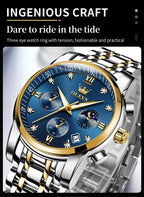 OLEVS 2858 Men's Watches Stainless Steel Waterproof Anti-Scratch Moon Phase Luminous Chronograph Luxury Quartz Men's Wristwatch