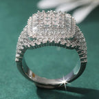 Fashion Geometry Silvery Plated Ring Women Classic Inlaid Full Synthetic Zirconia Wedding Banquet Engagement Jewelry Accessories