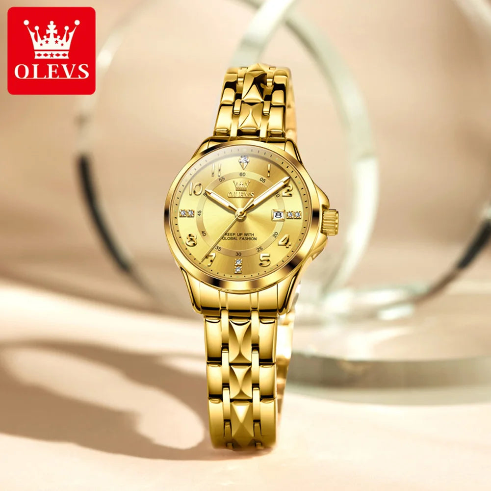 OLEVS 2910 Gold Luxury Brand Women's Watches Waterproof Luminous Wristwatch Date Original Certified Brand Quartz Watch for Lady