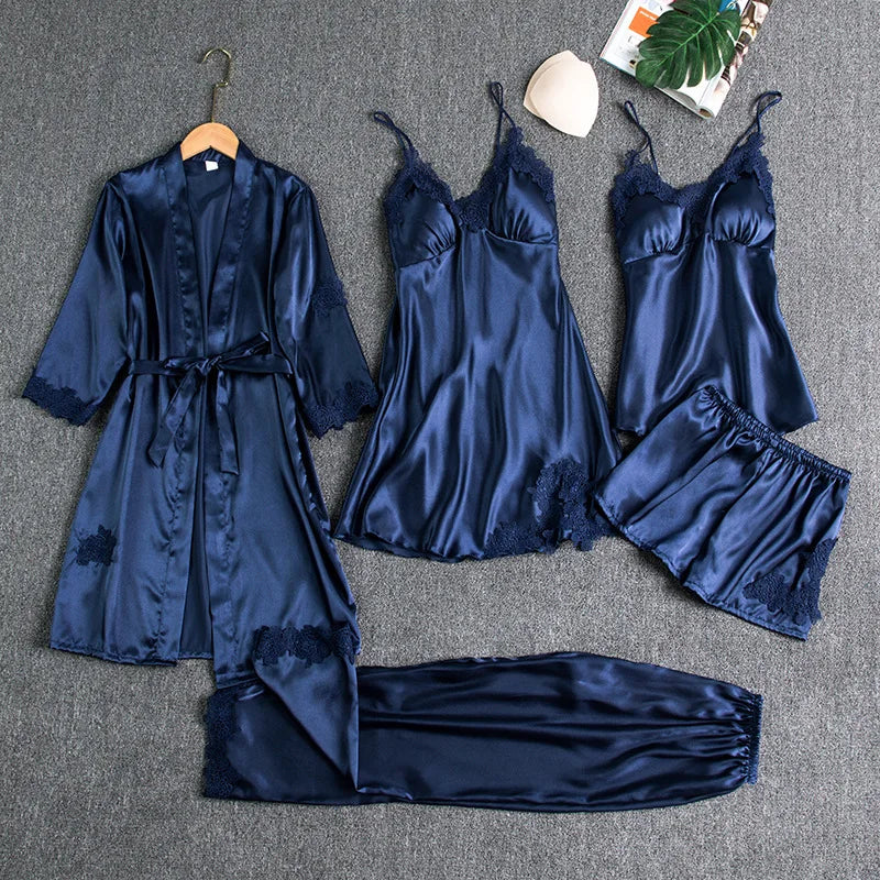 New Style Nightgown Women's Sleepwear Sexy Home Wear Bridesmaid Dress Long Sleeved Plus Size Five Piece Set Hot Selling Bathrobe